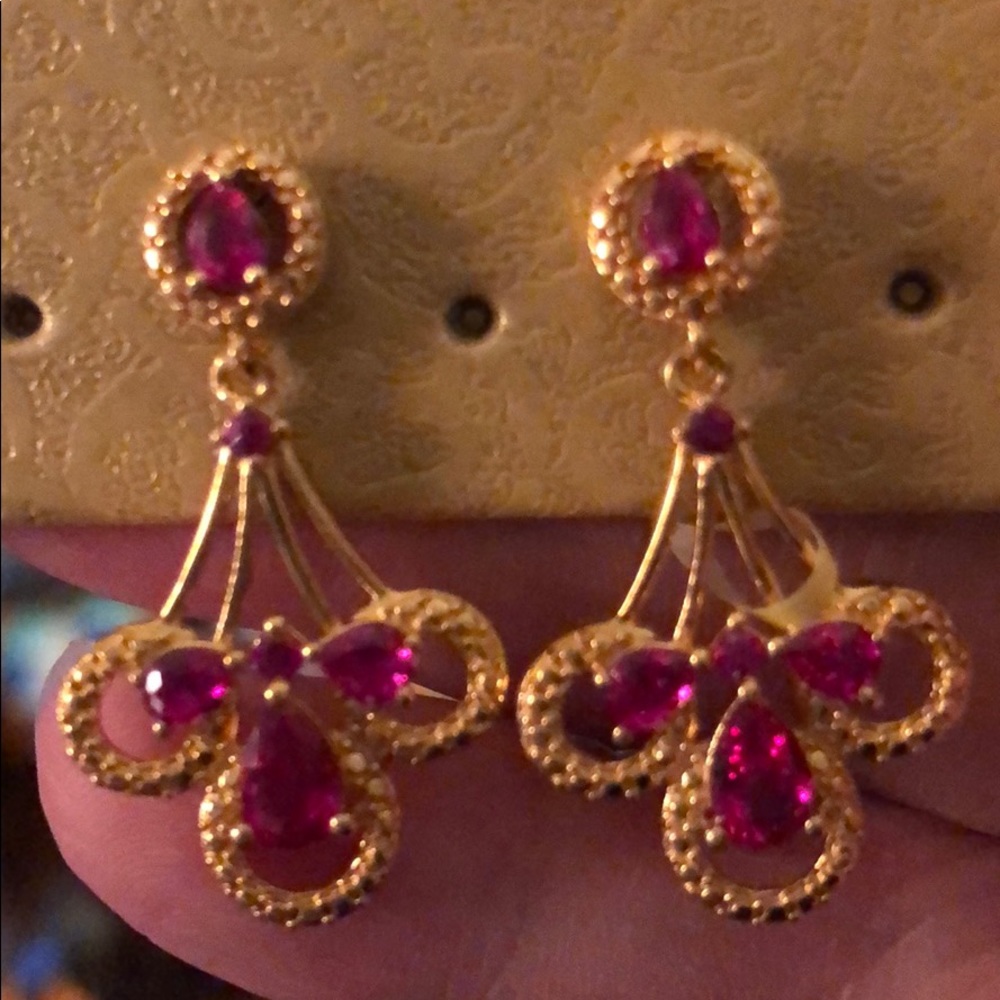 Ruby earrings Gold  9.25 silver STS 22k overlay